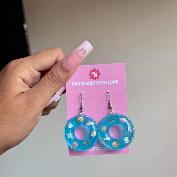 Blue Pool Float Earrings — Cute Kawaii Summer Dangle Jewelry - Picture 3 of 3